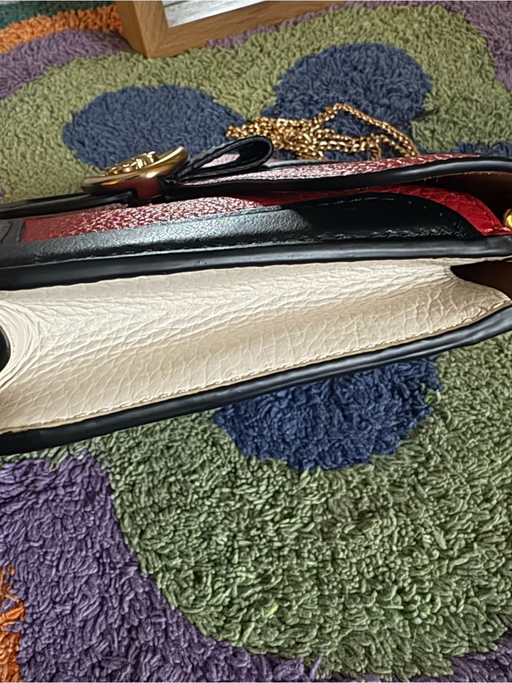 Coach Georgie Red and Black ColorBlock Leather Crossbody with Gold Chain - Picture 3 of 12